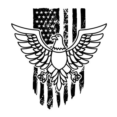 Amerikan bayrağı geçmişinde bir kartal. Logo, amblem, işaret, poster ve tişört için tasarım elemanı. Vektör illüstrasyonu