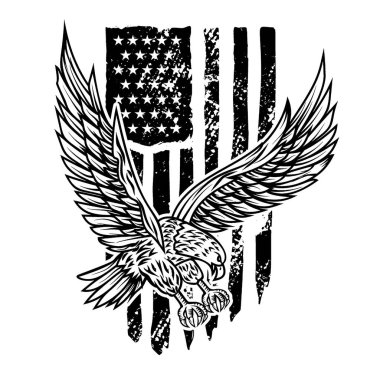Amerikan bayrağı geçmişinde bir kartal. Logo, amblem, işaret, poster ve tişört için tasarım elemanı. Vektör illüstrasyonu