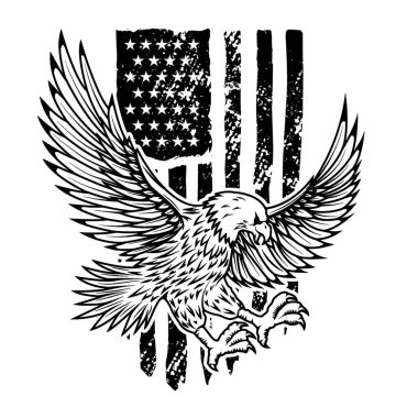 Amerikan bayrağı geçmişinde bir kartal. Logo, amblem, işaret, poster ve tişört için tasarım elemanı. Vektör illüstrasyonu