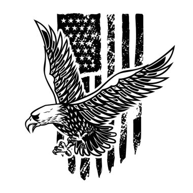 Amerikan bayrağı geçmişinde bir kartal. Logo, amblem, işaret, poster ve tişört için tasarım elemanı. Vektör illüstrasyonu