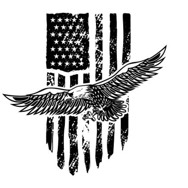 Amerikan bayrağı geçmişinde bir kartal. Logo, amblem, işaret, poster ve tişört için tasarım elemanı. Vektör illüstrasyonu