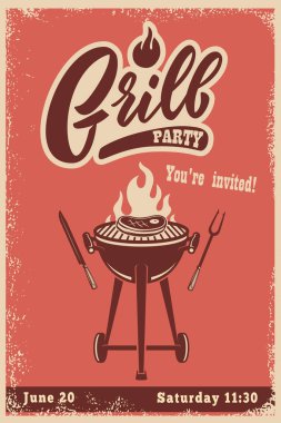 Izgara partisi. Klasik tarzda bbq ızgaralı poster şablonu. Vektör tasarımı 