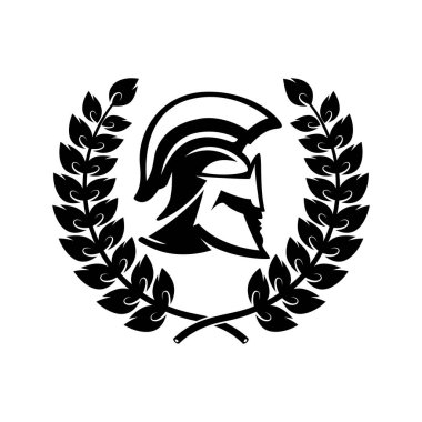 Şöhret çelenkli Spartalı miğfer. Logo, amblem, işaret, poster ve tişört için tasarım elemanı. Vektör illüstrasyonu