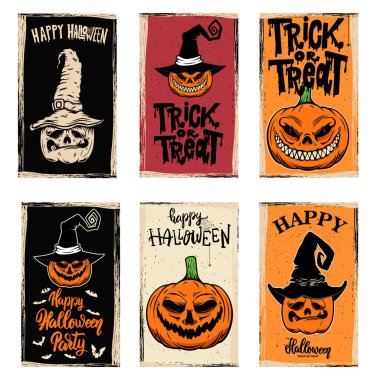 Korkunç balkabaklı Cadılar Bayramı broşürleri. Vektör illüstrasyonu