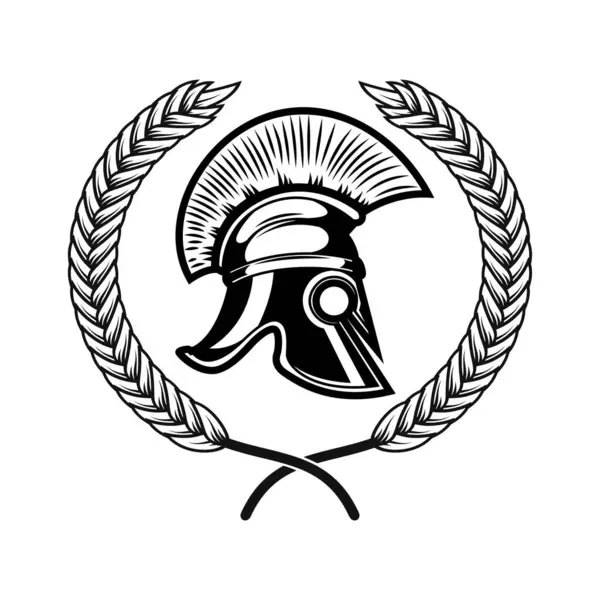 Şöhret çelenkli Spartalı miğfer. Logo, amblem, işaret, poster ve tişört için tasarım elemanı. Vektör illüstrasyonu