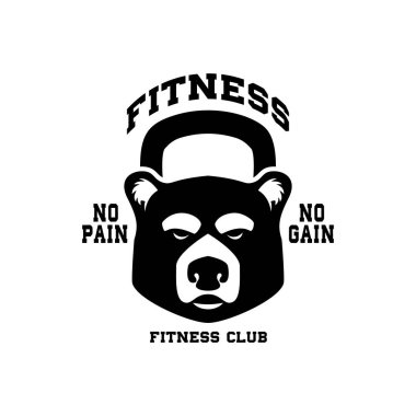 Ayı kafalı fitness çaydanlığı. Logo, amblem, işaret, poster ve tişört için tasarım elemanı. Vektör illüstrasyonu