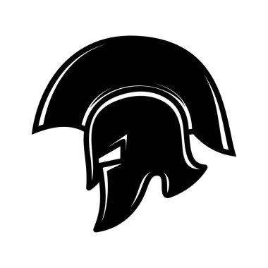 Monokrom tarzında Sparta miğferi. Poster, amblem, işaret, logo, etiket tasarımı. Vektör illüstrasyonu