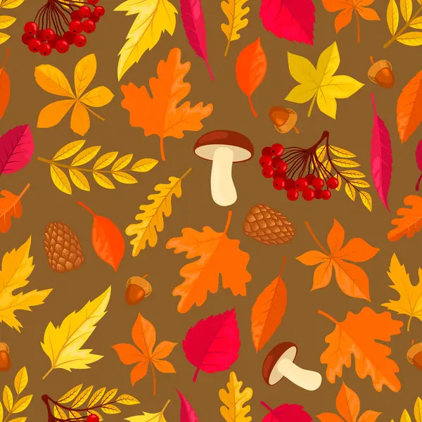 Бесшовный Узор Осенними Листьями Элемент Дизайна Украшения Векторная Иллюстрация — стоковый вектор