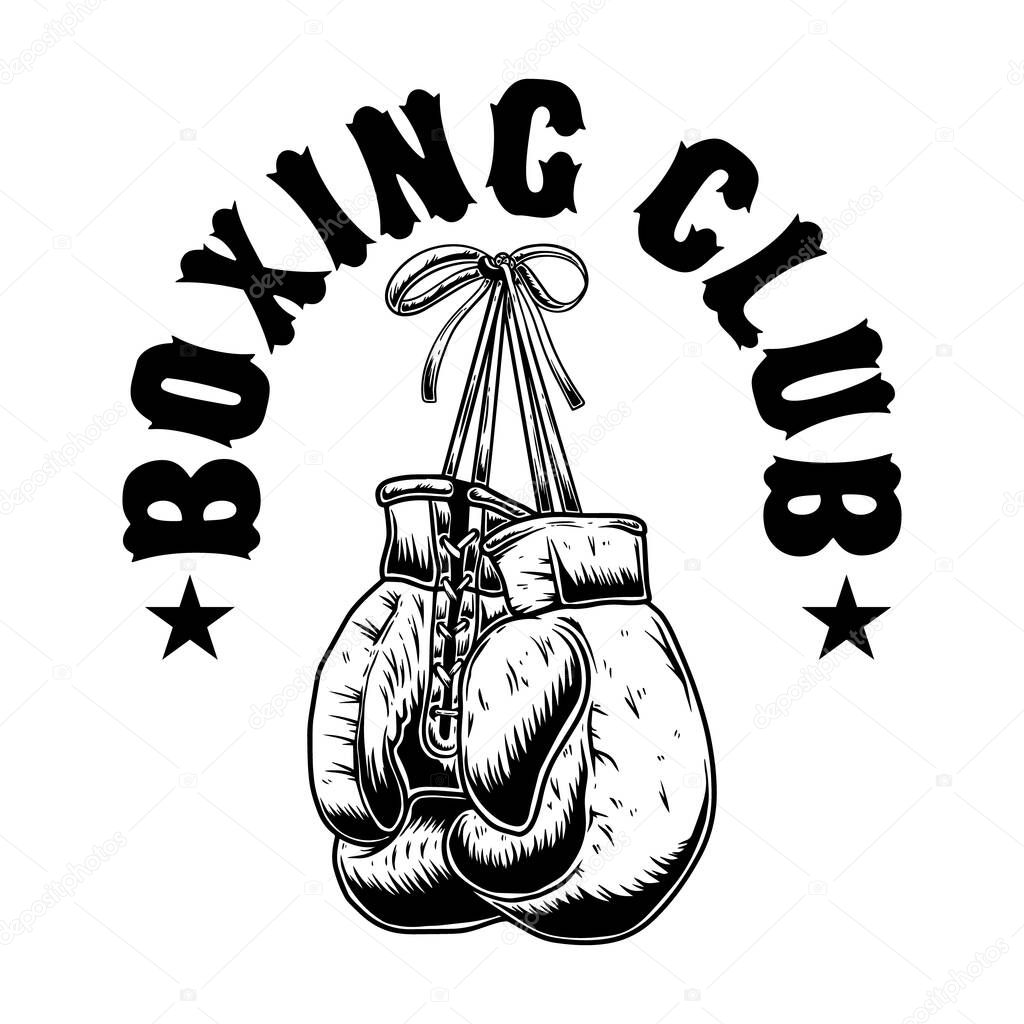 Boxing club. Boxing gloves in vintage style. For poster, t shirt, decoration. Vector illustration