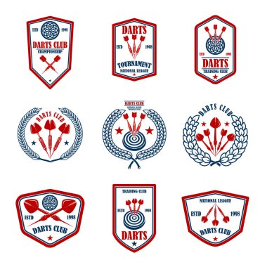 Dartlı amblemler. Logo, etiket, işaret, amblem için tasarım ögesi. Vektör illüstrasyonu