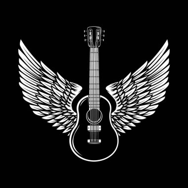 Kanatlı rock gitarı tasviri. Logo, etiket ve imza için tasarım ögesi. Vektör illüstrasyonu
