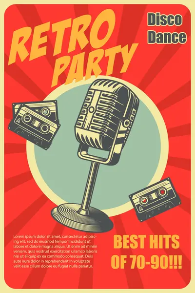 Retro Party Poster Template Retro Style Microphone Design Element Banner — Stock Vector