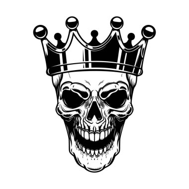 Kafatası ve kral tacı. Logo, etiket, işaret, amblem için tasarım ögesi. Vektör illüstrasyonu