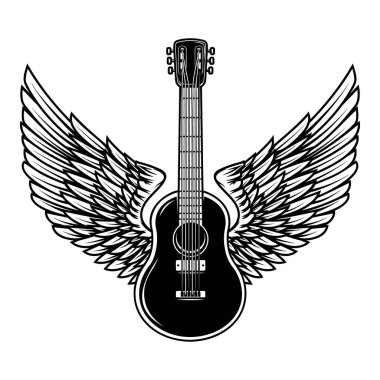 Kanatlı rock gitarı tasviri. Logo, etiket ve imza için tasarım ögesi. Vektör illüstrasyonu
