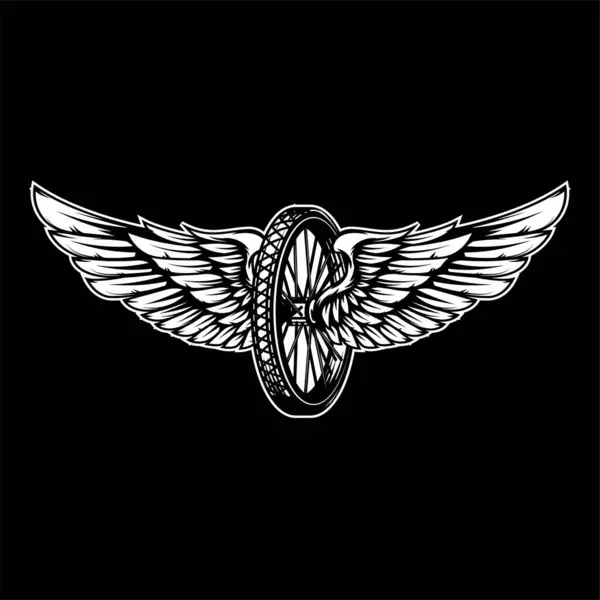 Winged Wheel Monochrome Style Design Element Logo Label Sign Emblem — Stock Vector