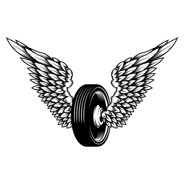 Ruota Alata Stile Monocromatico Elemento Design Logo Etichetta Segno Emblema — Vettoriale Stock