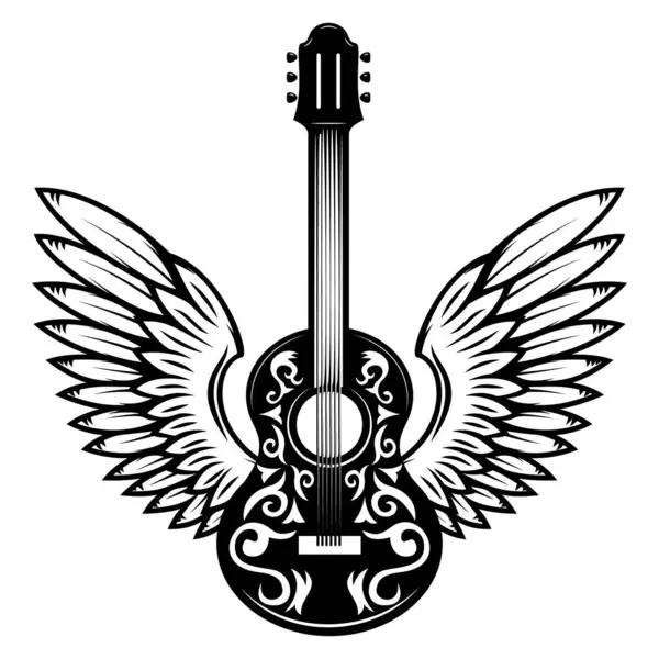 Illustration Der Geflügelten Rockgitarre Gestaltungselement Für Logo Etikett Schild Vektorillustration — Stockvektor