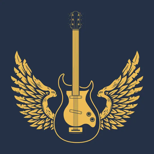 Illustration Guitare Rock Ailée Élément Conception Pour Logo Étiquette Signe — Image vectorielle
