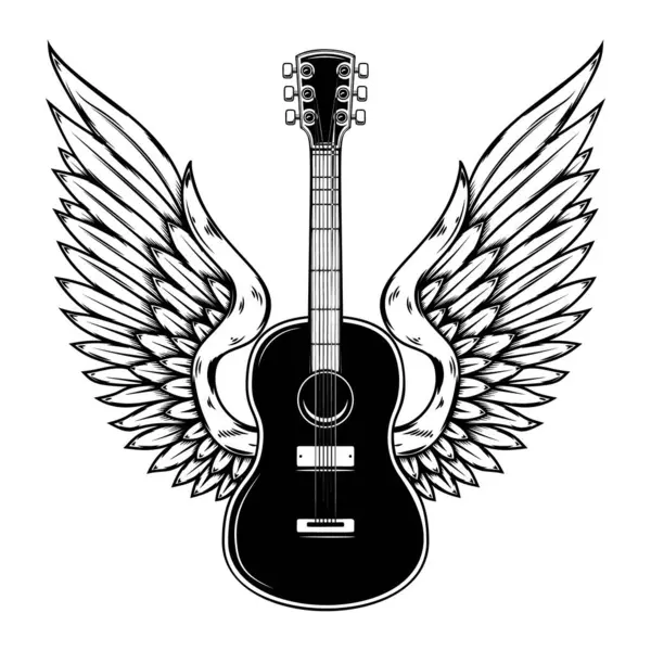 Illustration Der Geflügelten Rockgitarre Gestaltungselement Für Logo Etikett Schild Vektorillustration — Stockvektor