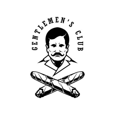 Beyefendiler kulübü. Çapraz purolu bir beyefendi. Etiket için tasarım ögesi, imza. Vektör illüstrasyonu