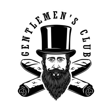 Beyefendiler kulübü. Çapraz purolu bir beyefendi. Etiket için tasarım ögesi, imza. Vektör illüstrasyonu