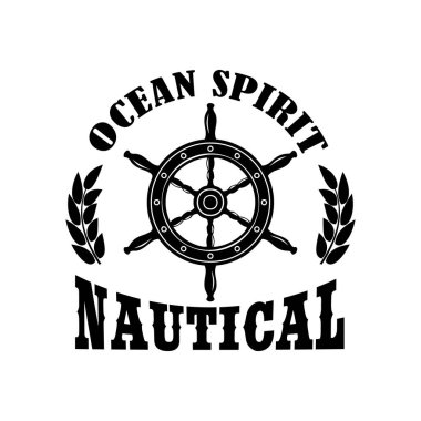 Denizcilik. Eski tarz gemi direksiyonu. Amblem, işaret, rozet ve logo için tasarım elemanı. Vektör illüstrasyonu