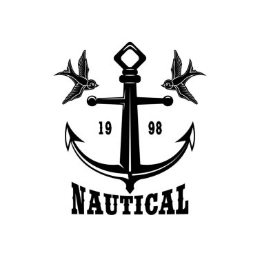 Kırlangıçlı klasik çapa. Amblem, işaret, rozet ve logo için tasarım elemanı. Vektör illüstrasyonu