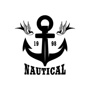 Kırlangıçlı klasik çapa. Amblem, işaret, rozet ve logo için tasarım elemanı. Vektör illüstrasyonu