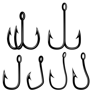 Balık oltası çizimleri. Poster, kart, pankart, amblem ve imza için tasarım öğesi. Vektör illüstrasyonu