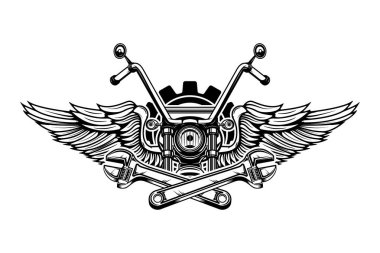 Kanatlı motosikletle amblem şablonu. Motosiklet, Motosiklet Monogramı, Büyük Bisiklet Monogramı, Helikopter Monogramı 