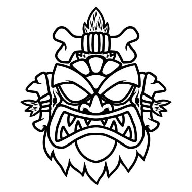 Tiki idol tasviri. Poster, kart, pankart, amblem ve imza için tasarım öğesi. Vektör illüstrasyonu