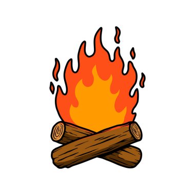 Kamp ateşi tasviri. Poster, etiket ve tasarım için tasarım ögesi. Vektör illüstrasyonu