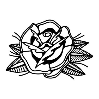 Rose 'un dövmeli hali. Logo, etiket, işaret, poster için tasarım elemanı. Vektör illüstrasyonu