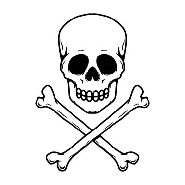 Kafatası ve çapraz kemikler. Logo, etiket ve tasarım için tasarım ögesi. Vektör illüstrasyonu