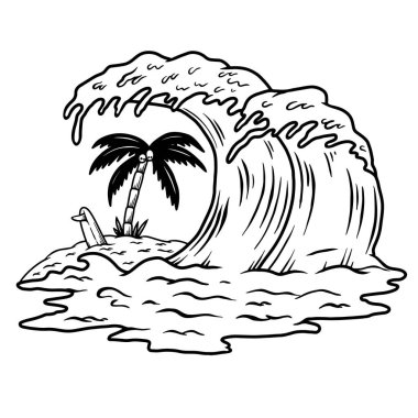 El sallayan ve sörf yapan bir avuç içi resmi. Vektör illüstrasyonu