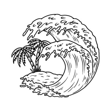 Avuç içi ve dalga görüntüsü. Vektör illüstrasyonu