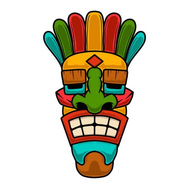 Tiki idol tasviri. Poster, kart, pankart, amblem ve imza için tasarım öğesi. Vektör illüstrasyonu