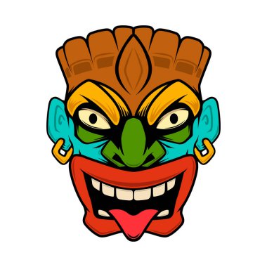 Tiki idol tasviri. Poster, kart, pankart, amblem ve imza için tasarım öğesi. Vektör illüstrasyonu