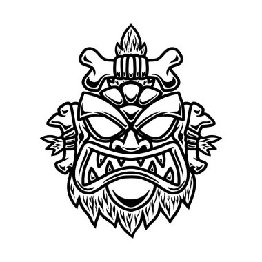 Tiki idol tasviri. Poster, kart, pankart, amblem ve imza için tasarım öğesi. Vektör illüstrasyonu