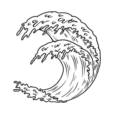 Okyanus dalgası tasviri. Poster, amblem, afiş, imza, tişört tasarımı. Vektör illüstrasyonu