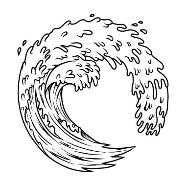 Okyanus dalgası tasviri. Poster, amblem, afiş, imza, tişört tasarımı. Vektör illüstrasyonu