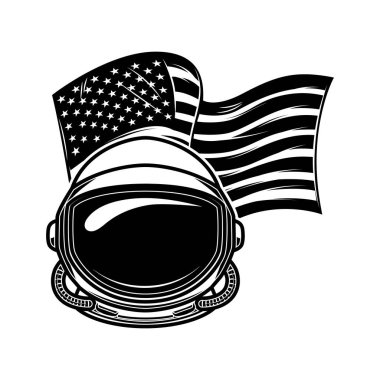 Amerikan bayrağında astronot miğferi. Poster, kart, pankart, tasarım için tasarım ögesi. Vektör illüstrasyonu