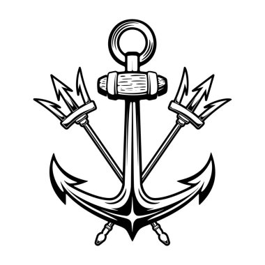 Çapraz mızraklı deniz çapası tasviri. Logo, işaret ve amblem için tasarım elemanı. Vektör illüstrasyonu