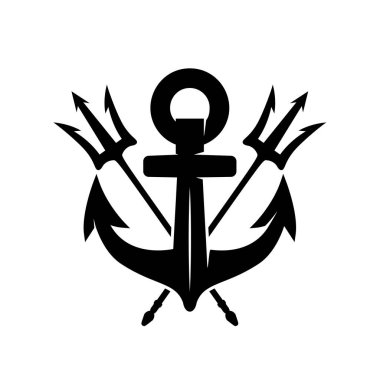 Çapraz mızraklı deniz çapası tasviri. Logo, işaret ve amblem için tasarım elemanı. Vektör illüstrasyonu