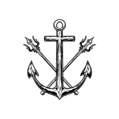 Çapraz mızraklı deniz çapası tasviri. Logo, işaret ve amblem için tasarım elemanı. Vektör illüstrasyonu