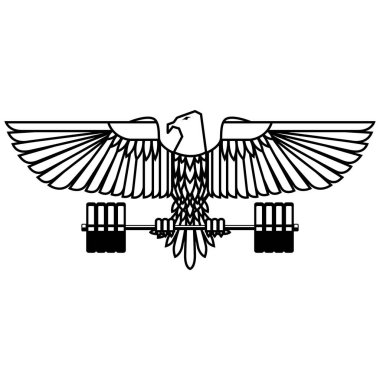 Halter tutan bir kartal. Jimnastik maskotu. Logo, etiket, işaret, amblem için tasarım ögesi. Vektör illüstrasyonu