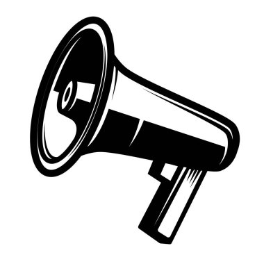 Megafonun bir yansıması. Logo, etiket, işaret, rozet için tasarım elemanı. Vektör illüstrasyonu