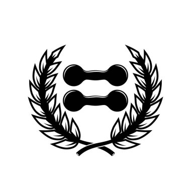 Damgalı dambıl ve çelenk. Logo, işaret ve amblem için tasarım elemanı. Vektör illüstrasyonu