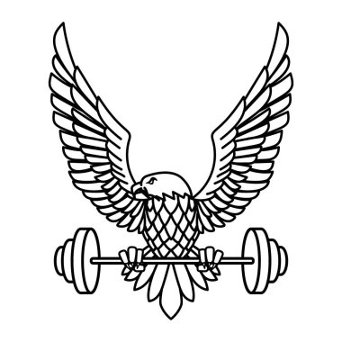 Halter tutan bir kartal. Jimnastik maskotu. Logo, etiket, işaret, amblem için tasarım ögesi. Vektör illüstrasyonu