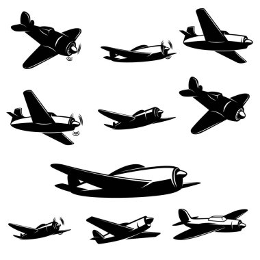 Antika uçak çizimleri koleksiyonu. Tasarımlarına nostalji katmak için mükemmel. Poster, logo ve daha fazlası için kullanın.